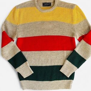 Vintage Damon Acrylic Knit Tan Colorblock Fed Yellow Green Crewneck Sweater